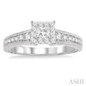 1/2 Ctw Round Cut Diamond Lovebright Engagement Ring in 14K White Gold