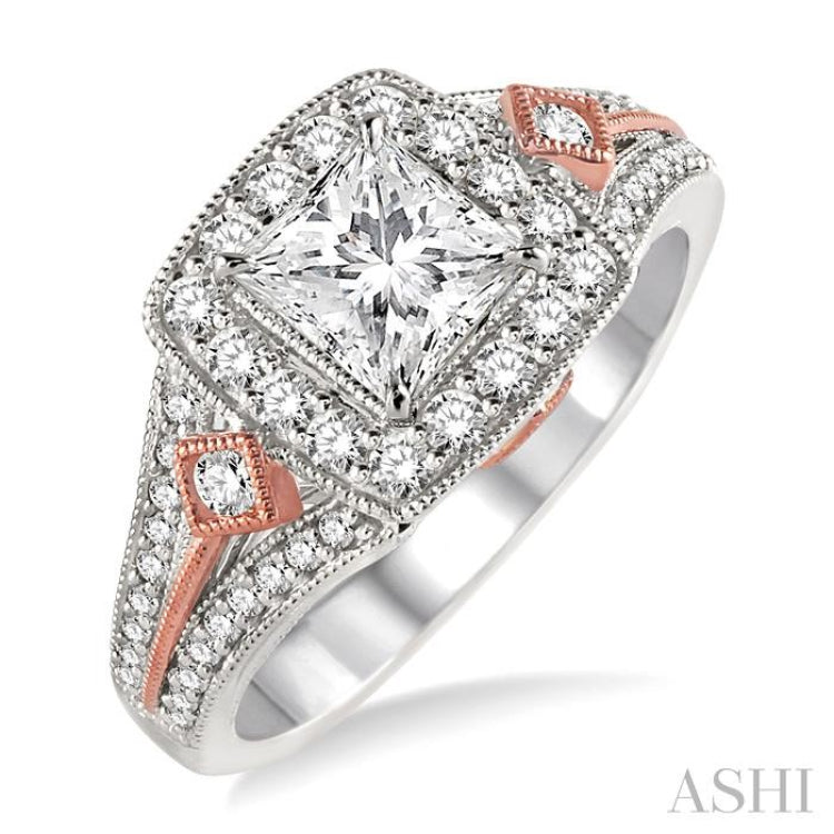 1/2 Ctw Diamond Semi-mount Engagement Ring in 14K White and Rose Gold