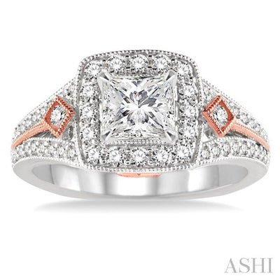 1/2 Ctw Diamond Semi-mount Engagement Ring in 14K White and Rose Gold