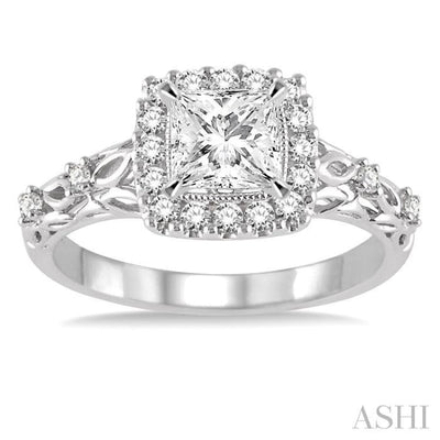 3/4 Ctw Diamond Engagement Ring with 3/8 Ct Princess Cut Center Stone in 14K White Gold