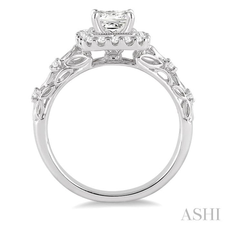 3/4 Ctw Diamond Engagement Ring with 3/8 Ct Princess Cut Center Stone in 14K White Gold