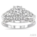 1/2 Ctw Diamond Wedding Set with 1/2 Ctw Princess Cut Engagement Ring and 1/10 Ctw Wedding Band in 14K White Gold