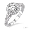 5/8 Ctw Diamond Engagement Ring with 3/8 Ct Round Cut Center Stone in 14K White Gold