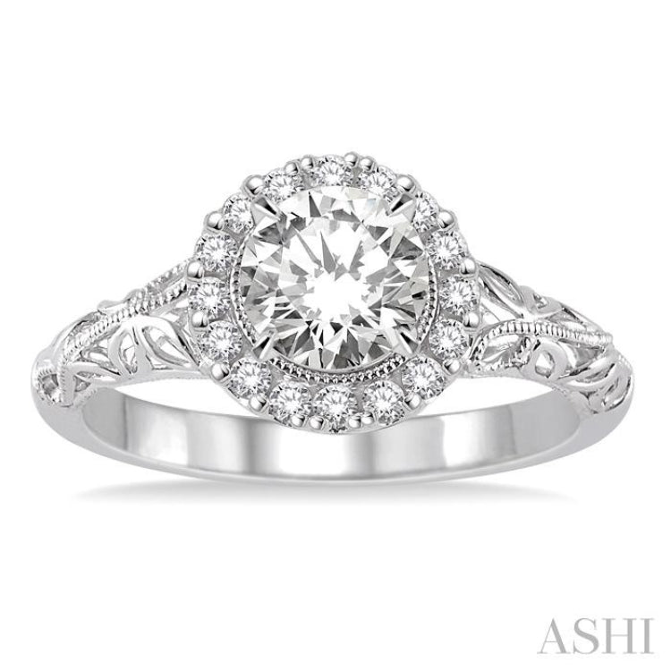 5/8 Ctw Diamond Engagement Ring with 3/8 Ct Round Cut Center Stone in 14K White Gold