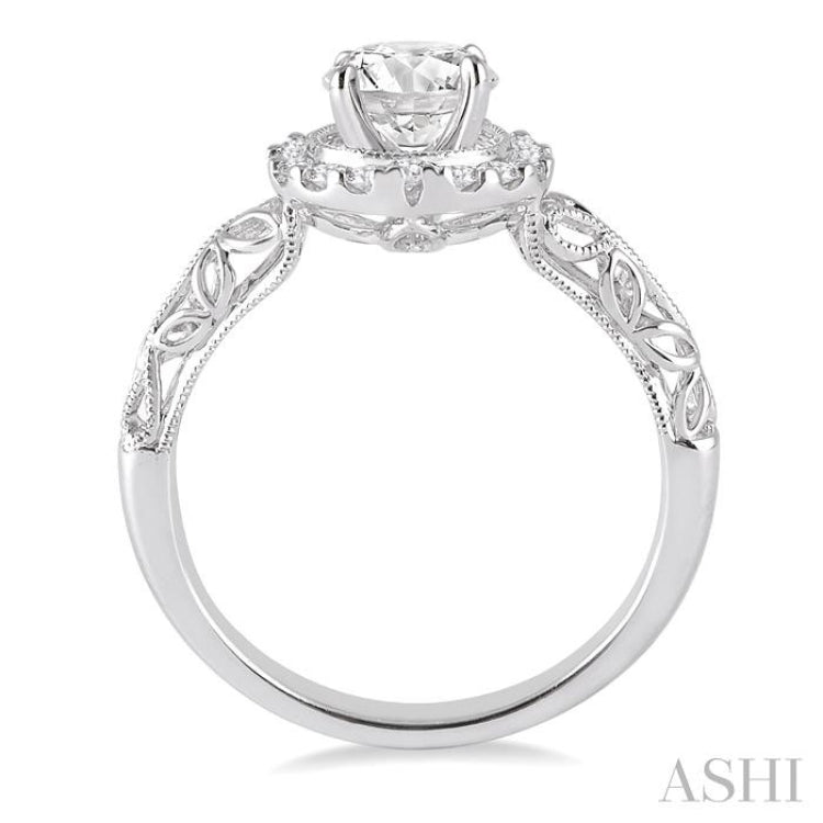 5/8 Ctw Diamond Engagement Ring with 3/8 Ct Round Cut Center Stone in 14K White Gold