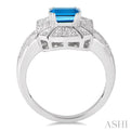 8x6 mm Emerald Cut Blue Topaz and 1/50 Ctw Single Cut Diamond Ring in Sterling Silver