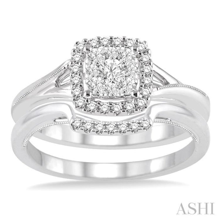 3/8 Ctw Diamond Lovebright Wedding Set with 1/3 Ctw Engagement Ring and 1/20 Ctw Wedding Band in 14K White Gold