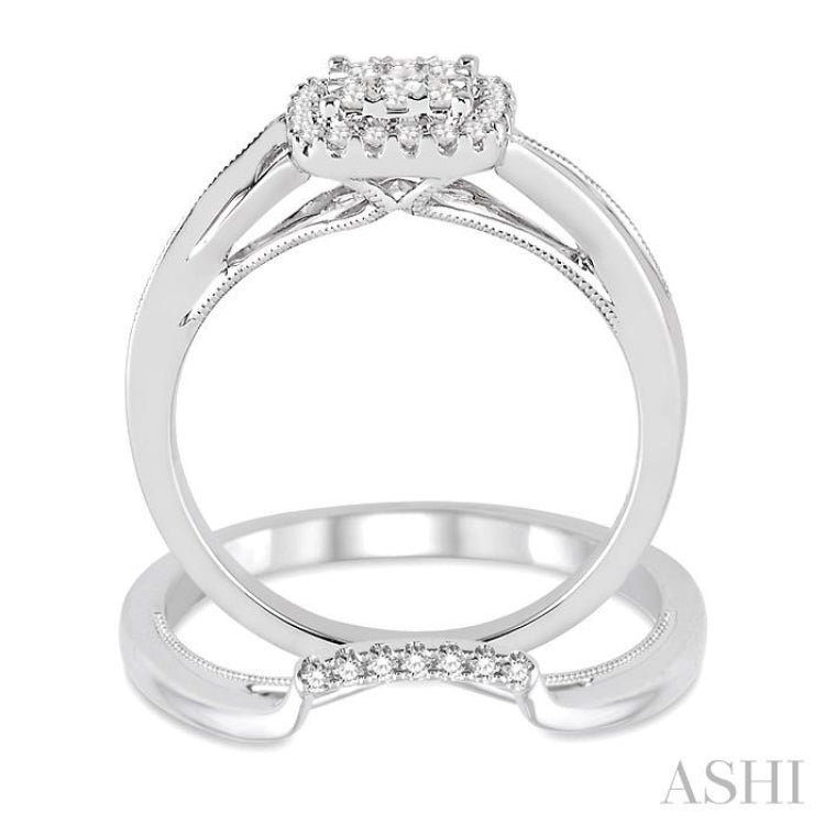 3/8 Ctw Diamond Lovebright Wedding Set with 1/3 Ctw Engagement Ring and 1/20 Ctw Wedding Band in 14K White Gold