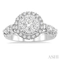 3/4 Ctw Diamond Lovebright Vintage Lattice Engagement Ring in 14K White Gold