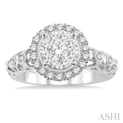 3/4 Ctw Diamond Lovebright Vintage Lattice Engagement Ring in 14K White Gold