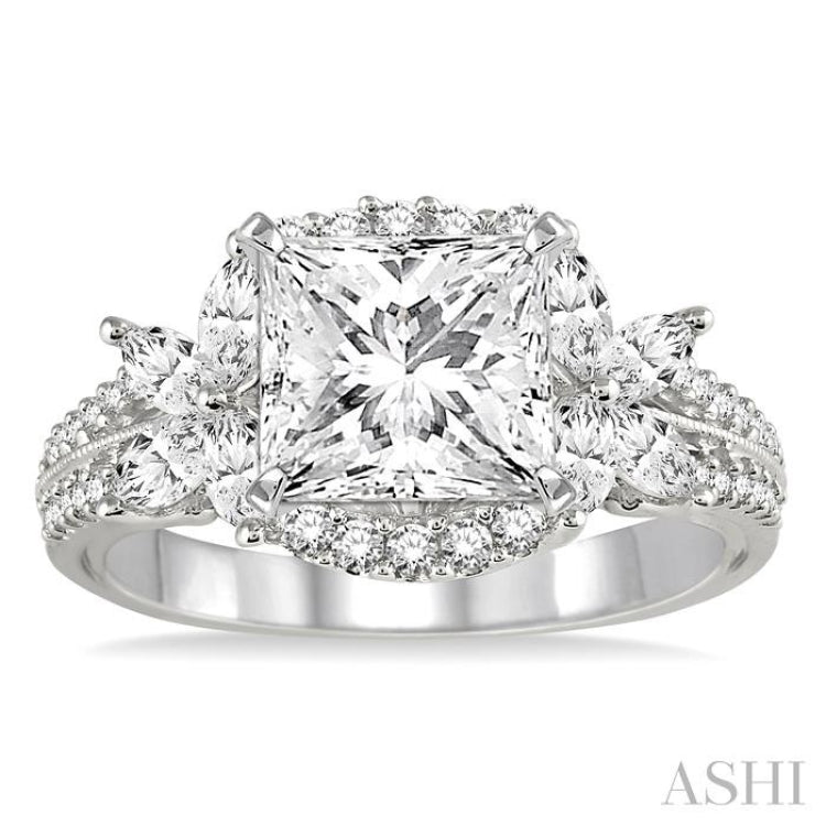 7/8 Ctw Diamond Semi-mount Engagement Ring in 14K White Gold