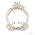 3/4 Ctw Diamond Wedding Set with 5/8 Ctw Round Cut Engagement Ring and 1/5 Ctw Wedding Band in 14K White and Yellow Gold