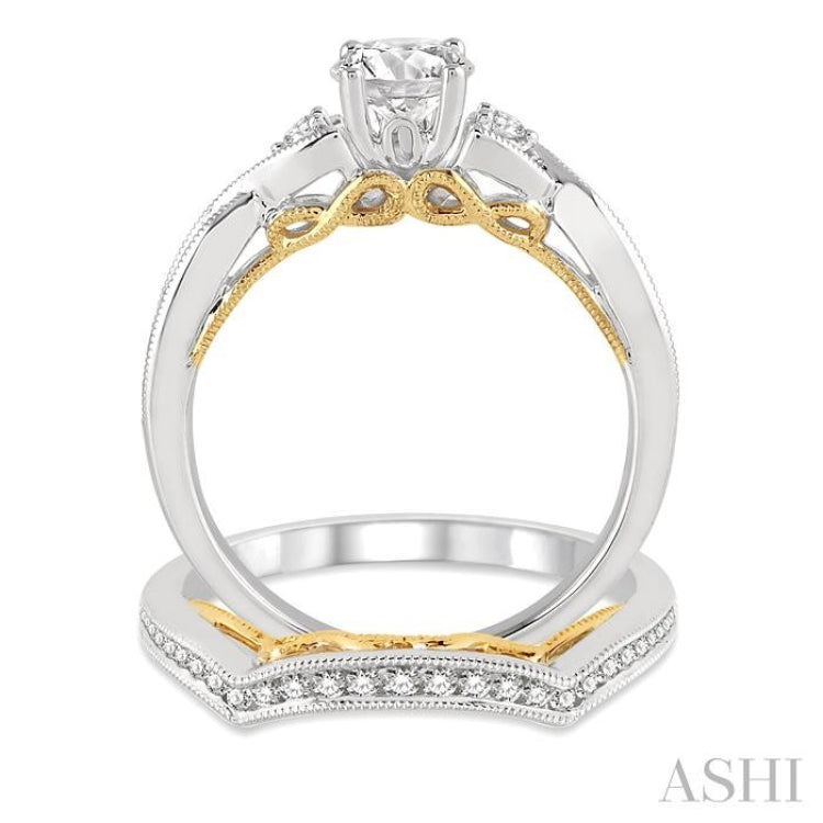 3/4 Ctw Diamond Wedding Set with 5/8 Ctw Round Cut Engagement Ring and 1/5 Ctw Wedding Band in 14K White and Yellow Gold