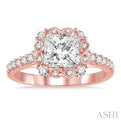 7/8 Ctw Diamond Engagement Ring with 1/2 Ct Princess Cut Center Stone in 14K Rose Gold