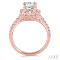 7/8 Ctw Diamond Engagement Ring with 1/2 Ct Princess Cut Center Stone in 14K Rose Gold