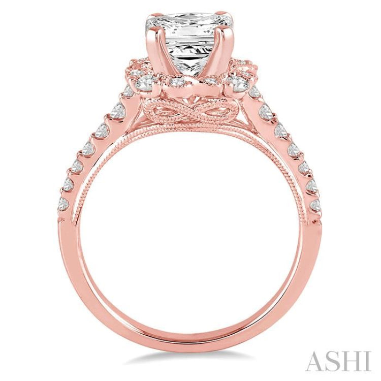 7/8 Ctw Diamond Engagement Ring with 1/2 Ct Princess Cut Center Stone in 14K Rose Gold