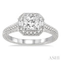 3/4 Ctw Diamond Engagement Ring with 1/2 Ct Princess Cut Center Stone in 14K White Gold