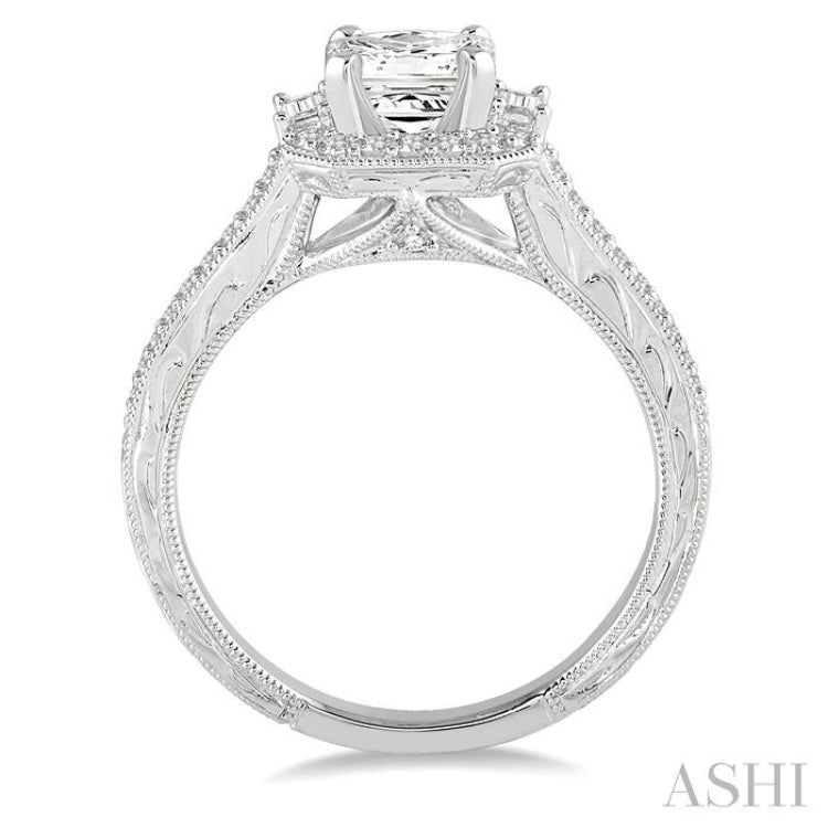 3/4 Ctw Diamond Engagement Ring with 1/2 Ct Princess Cut Center Stone in 14K White Gold