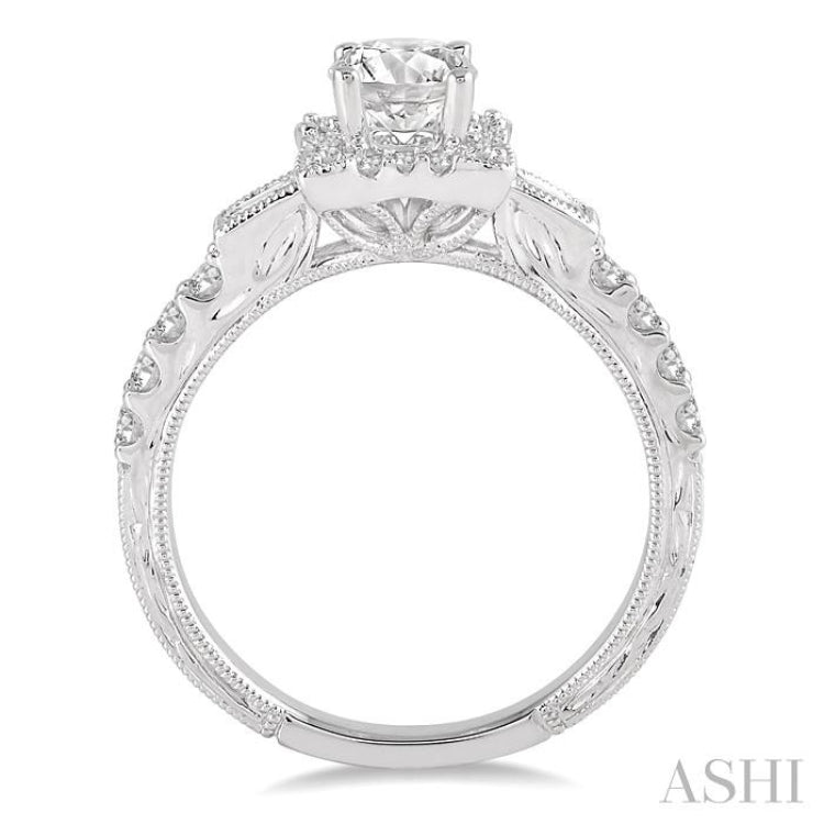 3/4 Ctw Diamond Engagement Ring with 3/8 Ct Round Cut Center Stone in 14K White Gold