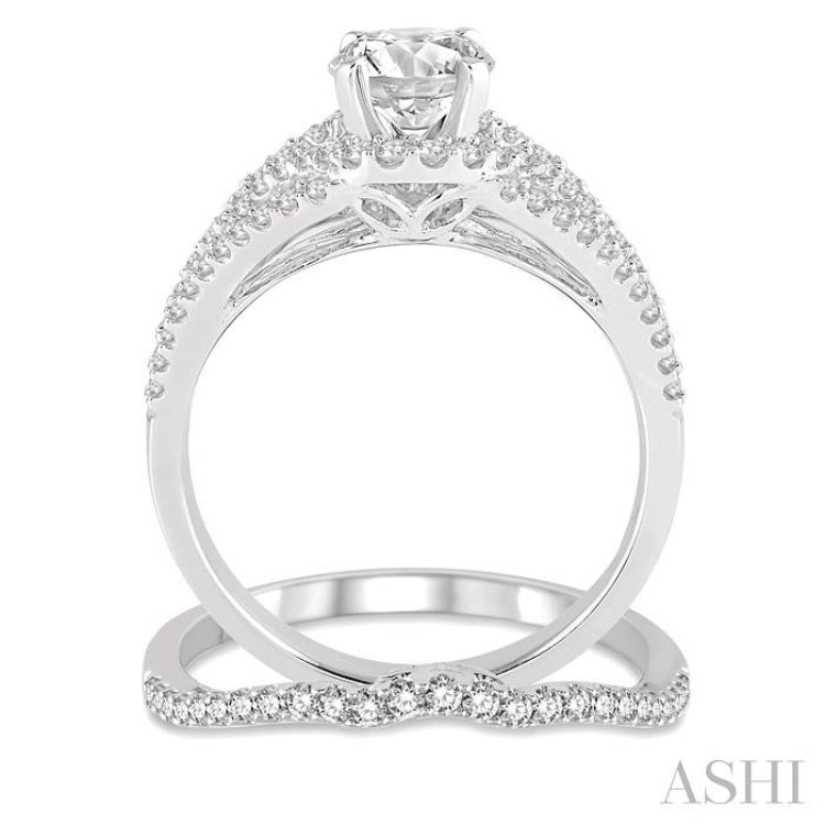 1 1/4 Ctw Diamond Wedding Set with 1 Ctw Round Cut Engagement Ring and 1/5 Ctw Wedding Band in 14K White Gold