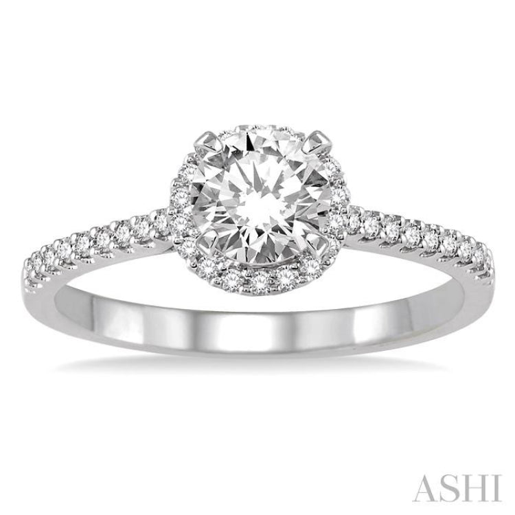 1/2 Ctw Diamond Engagement Ring with 1/4 Ct Round Cut Center Stone in 14K White Gold