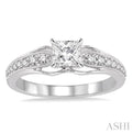 5/8 Ctw Diamond Engagement Ring with 3/8 Ct Princess Cut Center Stone in 14K White Gold