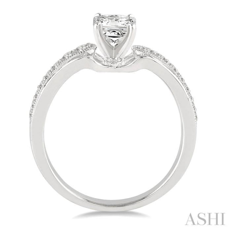 5/8 Ctw Diamond Engagement Ring with 3/8 Ct Princess Cut Center Stone in 14K White Gold