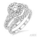 3/4 Ctw Diamond Wedding Set with 5/8 Ctw Round Cut Engagement Ring and 1/10 Ctw Wedding Band in 14K White Gold