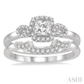 1/2 Ctw Diamond Wedding Set with 3/8 Ctw Princess Cut Engagement Ring and 1/10 Ctw Wedding Band in 14K White Gold