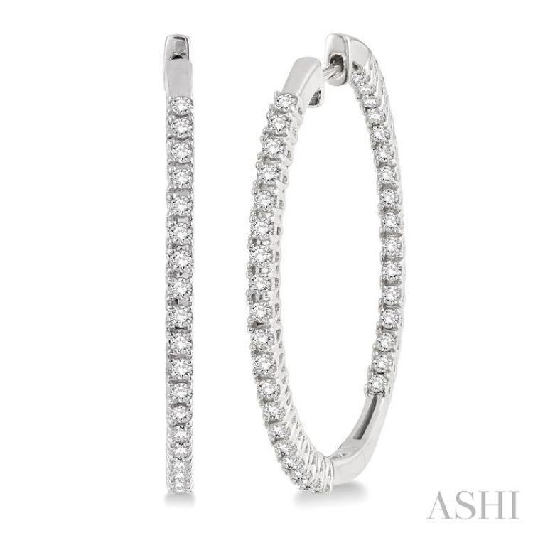 1/3 Ctw Round cut Diamond Hoop Earrings in 14K White Gold