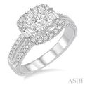 1 Ctw Square Shape Diamond Lovebright Engagement Ring in 14K White Gold