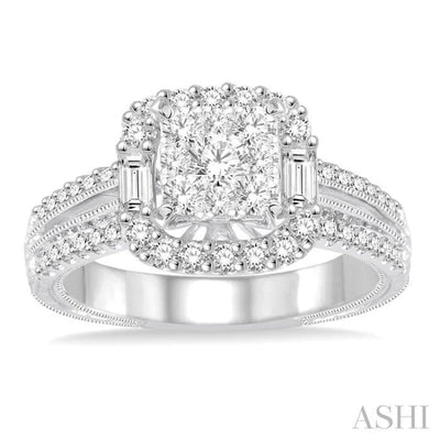 1 Ctw Square Shape Diamond Lovebright Engagement Ring in 14K White Gold