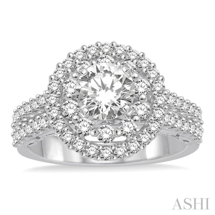 1 Ctw Diamond Semi-mount Engagement Ring in 14K White Gold