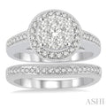 1 1/10 Ctw Diamond Lovebright Wedding Set with 1 Ctw Engagement Ring and 1/6 Ctw Wedding Band in 14K White Gold