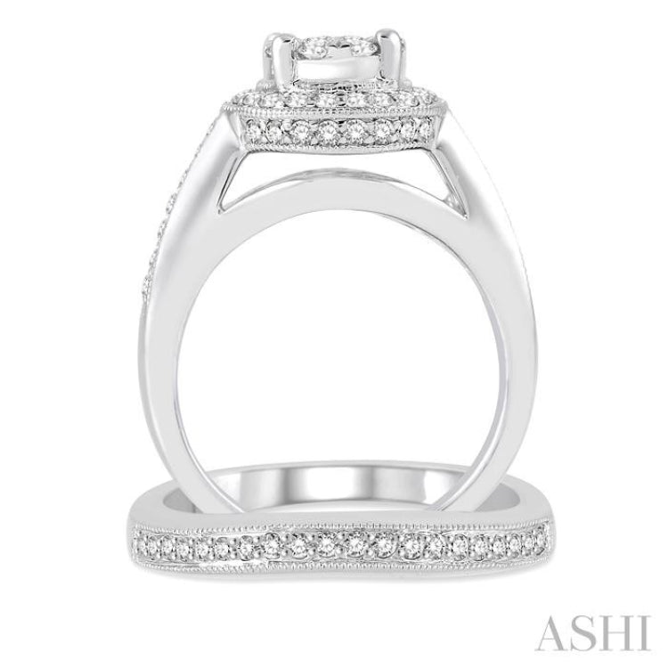 1 1/10 Ctw Diamond Lovebright Wedding Set with 1 Ctw Engagement Ring and 1/6 Ctw Wedding Band in 14K White Gold