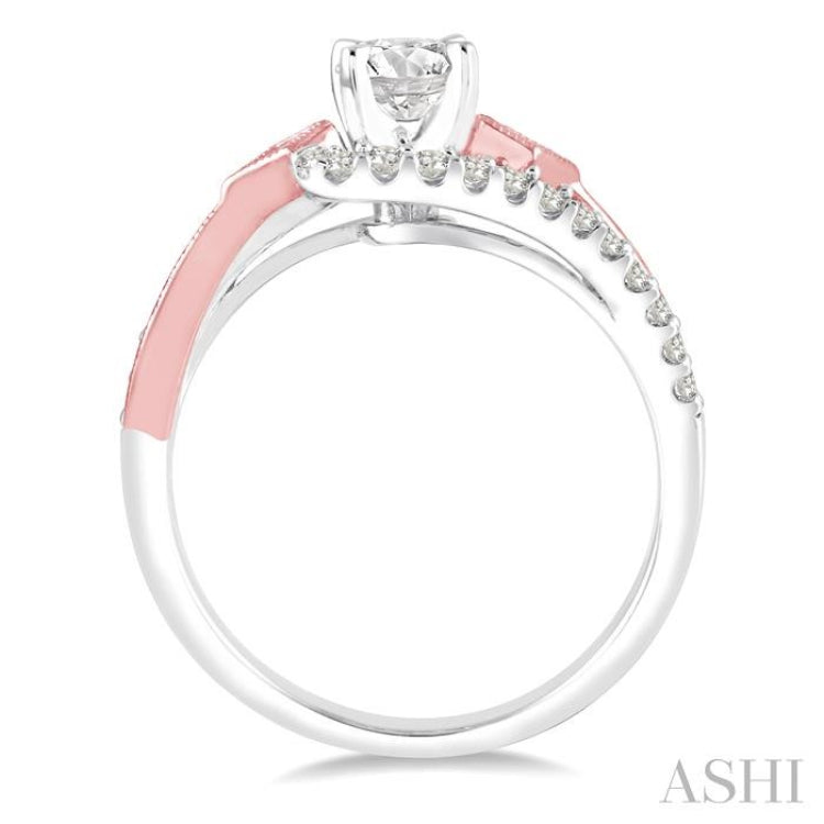 3/4 Ctw Diamond Engagement Ring with 1/3 Ct Round Cut Center Stone in 14K White and Rose Gold