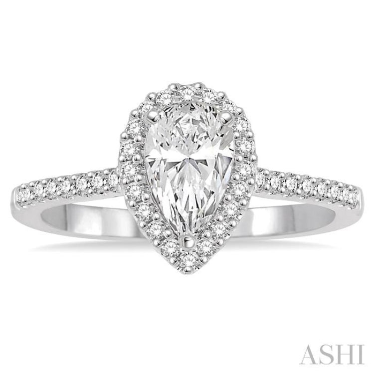 5/8 Ctw Diamond Engagement Ring with 1/2 Ct Pear Shape Center Stone in 14K White Gold