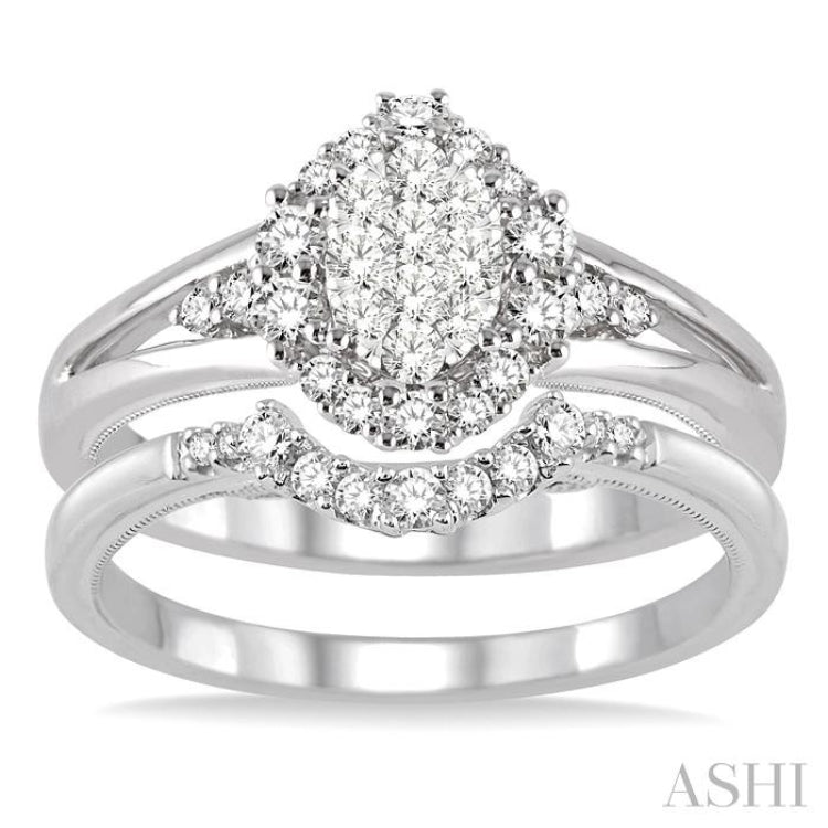 5/8 Ctw Diamond Lovebright Wedding Set with 1/2 Ctw Engagement Ring and 1/10 Ctw Wedding Band in 14K White Gold