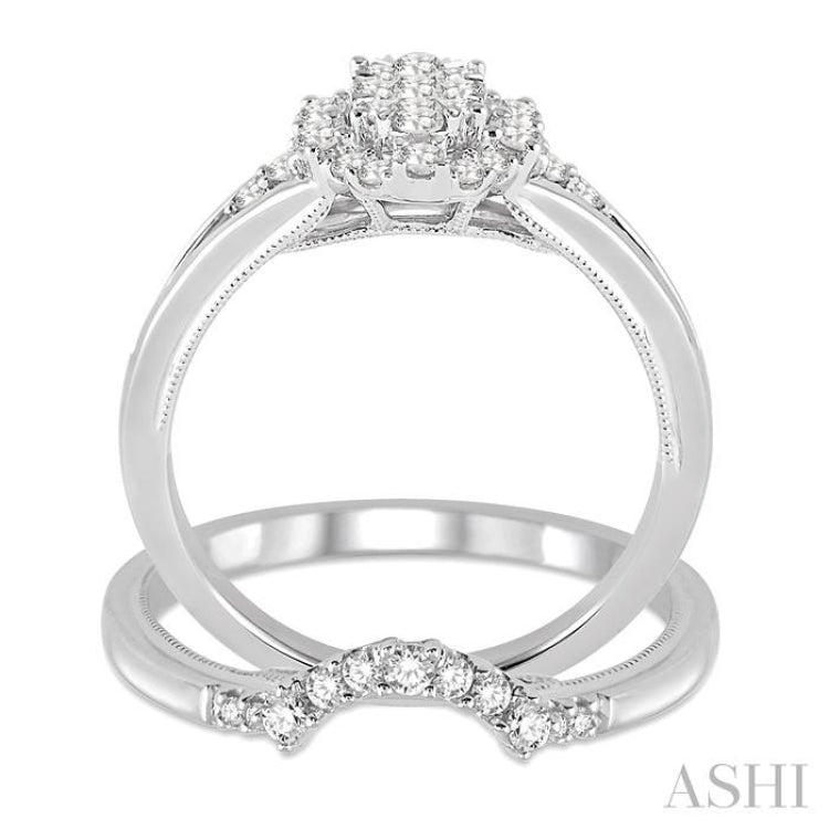 5/8 Ctw Diamond Lovebright Wedding Set with 1/2 Ctw Engagement Ring and 1/10 Ctw Wedding Band in 14K White Gold