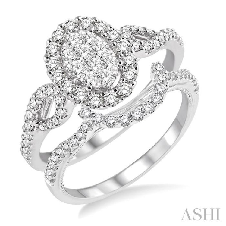 7/8 Ctw Diamond Lovebright Wedding Set with 5/8 Ctw Engagement Ring and 1/5 Ctw Wedding Band in 14K White Gold