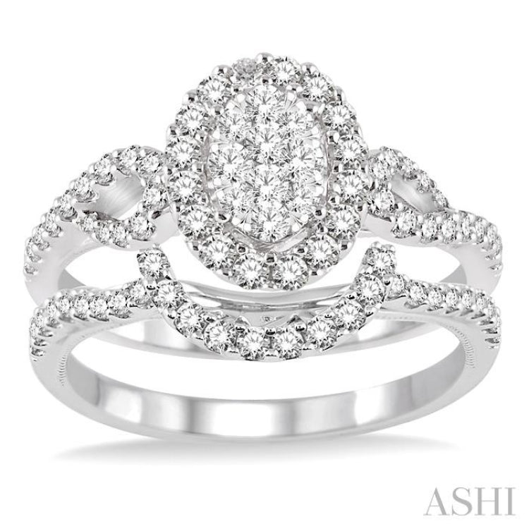 7/8 Ctw Diamond Lovebright Wedding Set with 5/8 Ctw Engagement Ring and 1/5 Ctw Wedding Band in 14K White Gold