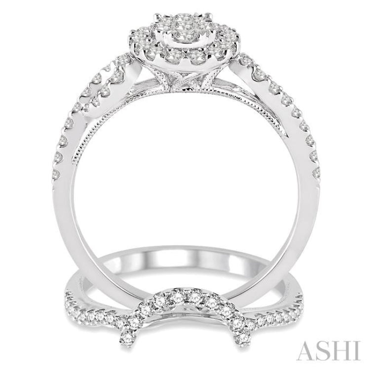 7/8 Ctw Diamond Lovebright Wedding Set with 5/8 Ctw Engagement Ring and 1/5 Ctw Wedding Band in 14K White Gold