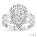 3/4 Ctw Diamond Lovebright Pear Shape Wedding Set with 3/4 Ctw Engagement Ring and 1/10 Ctw Wedding Band in 14K White Gold