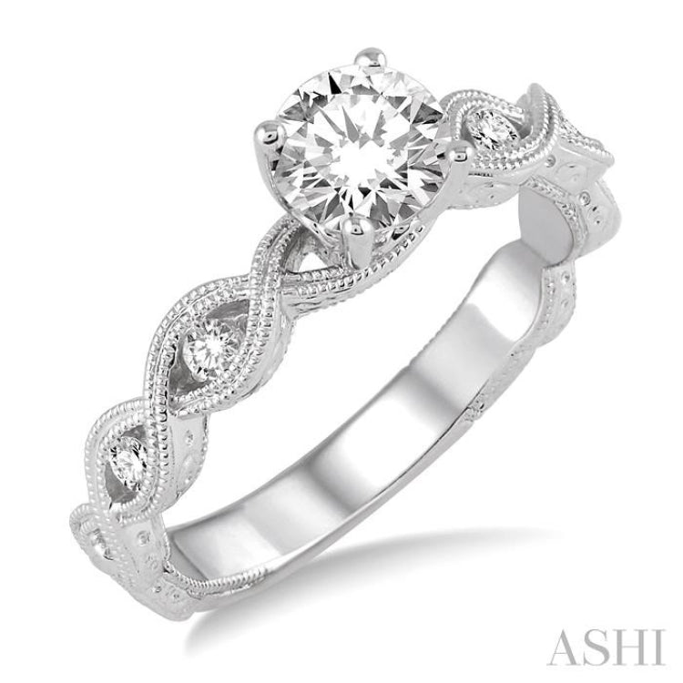 1/2 Ctw Diamond Engagement Ring with 1/3 Ct Round Cut Center Stone in 14K White Gold