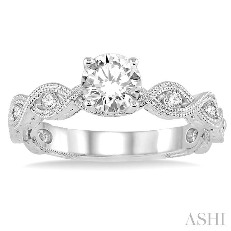 1/2 Ctw Diamond Engagement Ring with 1/3 Ct Round Cut Center Stone in 14K White Gold