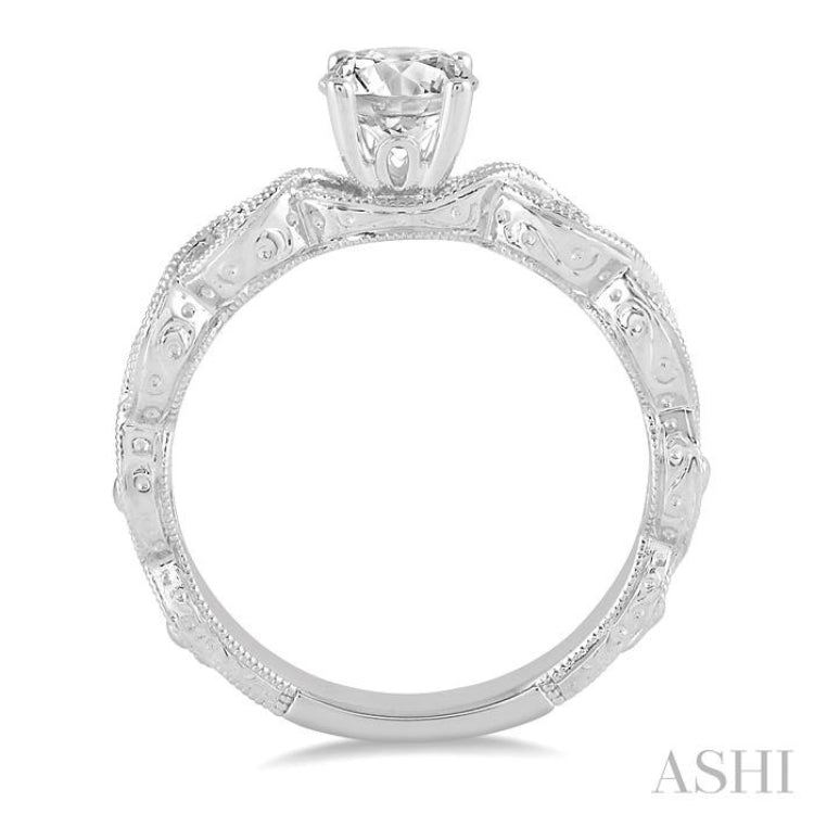 1/2 Ctw Diamond Engagement Ring with 1/3 Ct Round Cut Center Stone in 14K White Gold