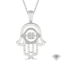 1/10 Ctw Round Cut Diamond Emotion Hamsa Pendant in Sterling Silver with Chain