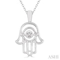 1/10 Ctw Round Cut Diamond Emotion Hamsa Pendant in Sterling Silver with Chain