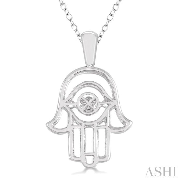 1/10 Ctw Round Cut Diamond Emotion Hamsa Pendant in Sterling Silver with Chain