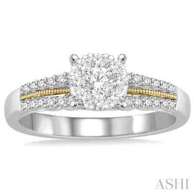 3/8 Ctw Round Cut Diamond Lovebright Engagement Ring in 14K White and Yellow Gold